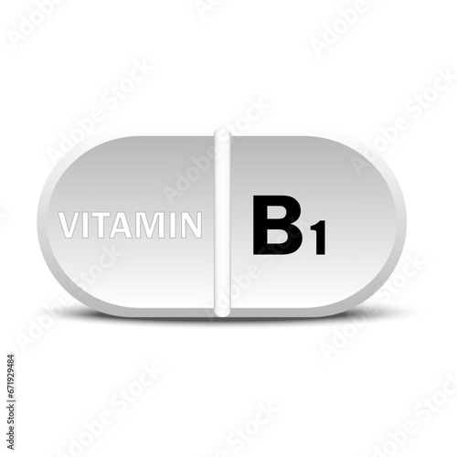 Vitamin B1 white icon. Vitamin drop pill capsule icon. Vector illustration. EPS10.