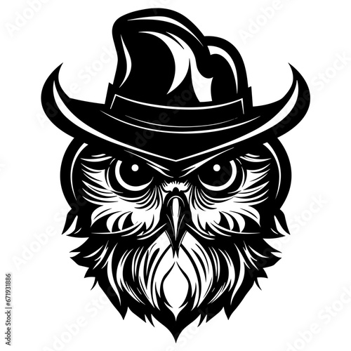 Unique Logo of Owl Wearing a Detective Hat. Vector Illustration. SVG