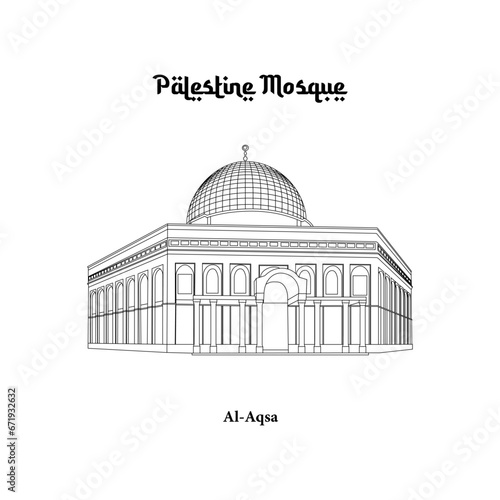 Vector design of the Al Aqsa Mosque in the city of Jerusalem. Palestine Mosque line art design isolated white background photo