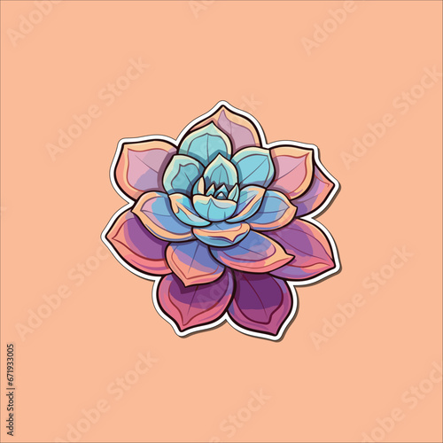 echeveria sticker cool colors kawaii contour clip art illustration
