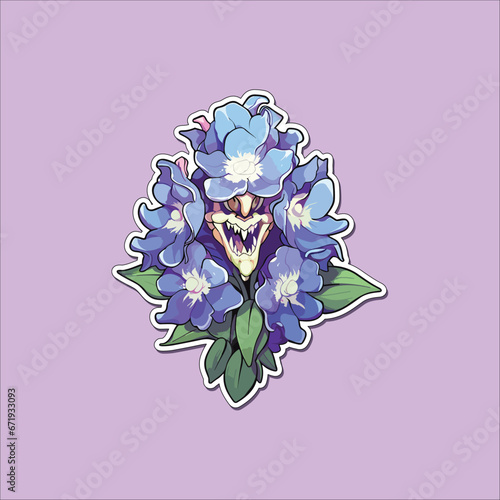 delphinium sticker. kawaii cartoon illustration