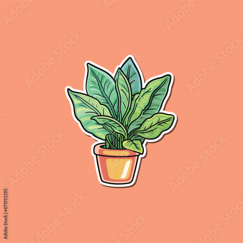 chinese evergreen sticker. kawaii cartoon illustration