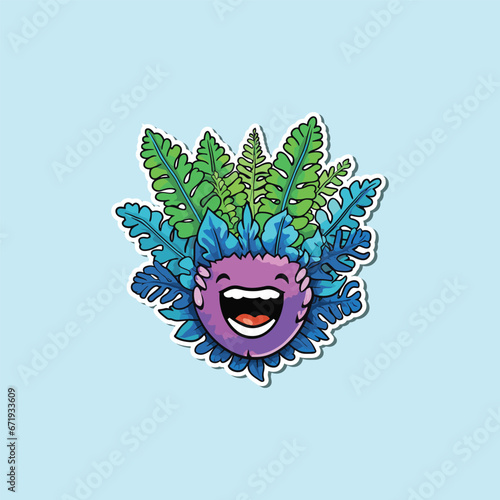 boston fern sticker. kawaii cartoon illustration