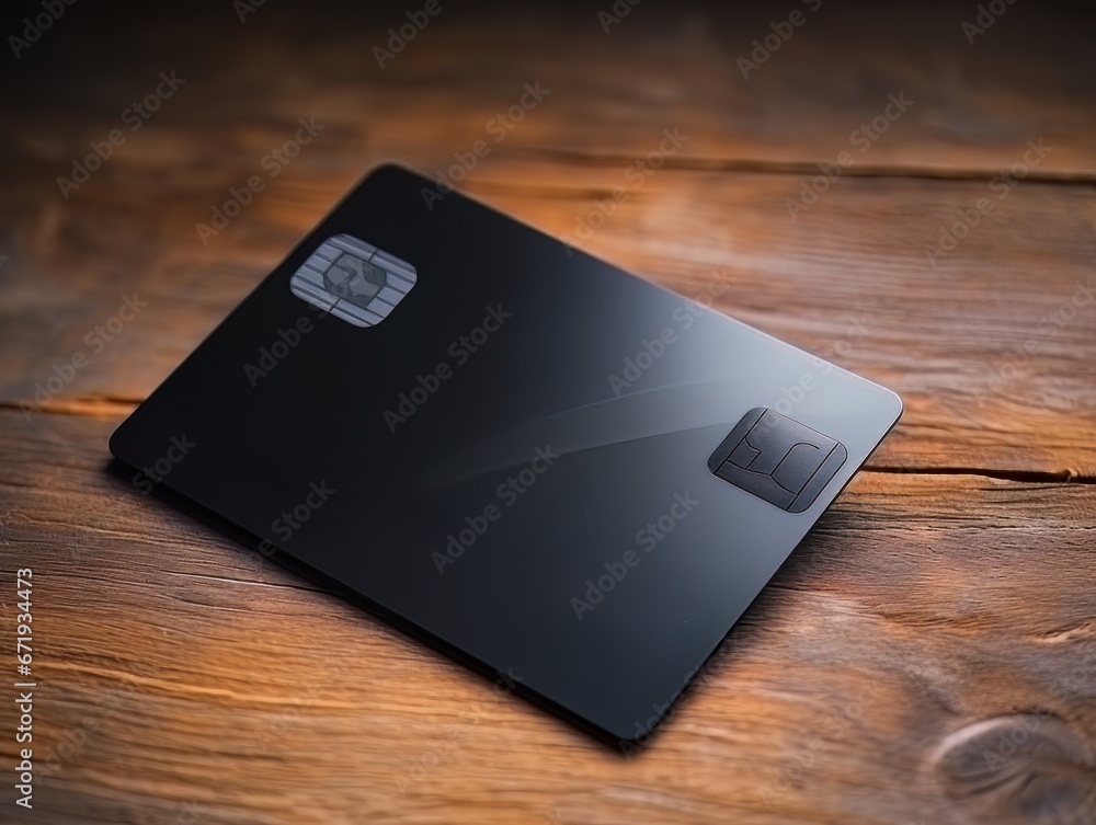 Black bank credit card on wooden table isolated AI Black bank credit card on wooden table isolated AI