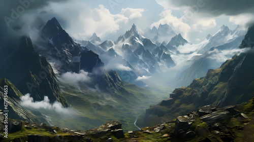 a breathtaking view of a rugged mountain range © ginstudio