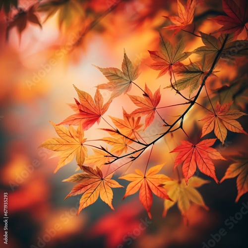 autumn maple leaves on blurred background. vintage style toned picture