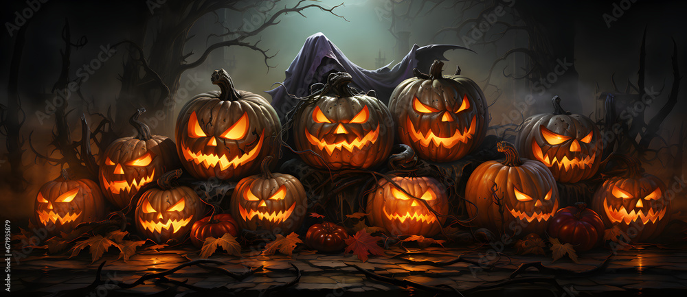Halloween black background magic style evil pumpkin theme poster 7 - obrazy, fototapety, plakaty 