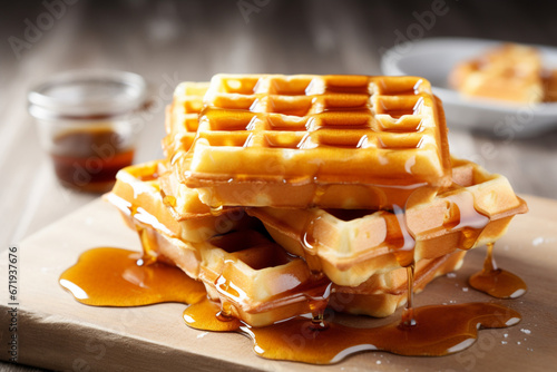  Belgium waffles with maple syrup photo