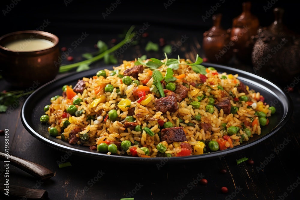 close up fried rice picture. macro fried rice. food photography for menu.