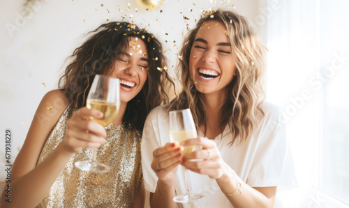 couple women celebrating with champagne
