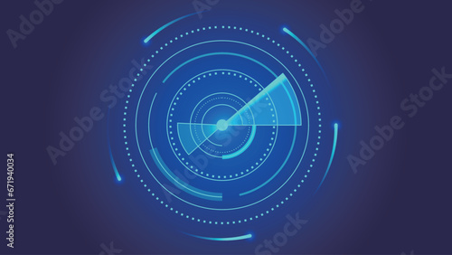 Blue radar scanning vector graphics, abstract technology background.