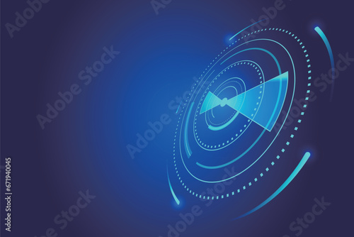 Blue radar scanning vector graphics, abstract technology background.