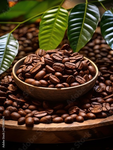 Coffee beans and leaves AI