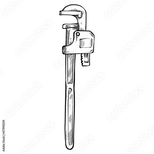 pipe wrench tool handdrawn