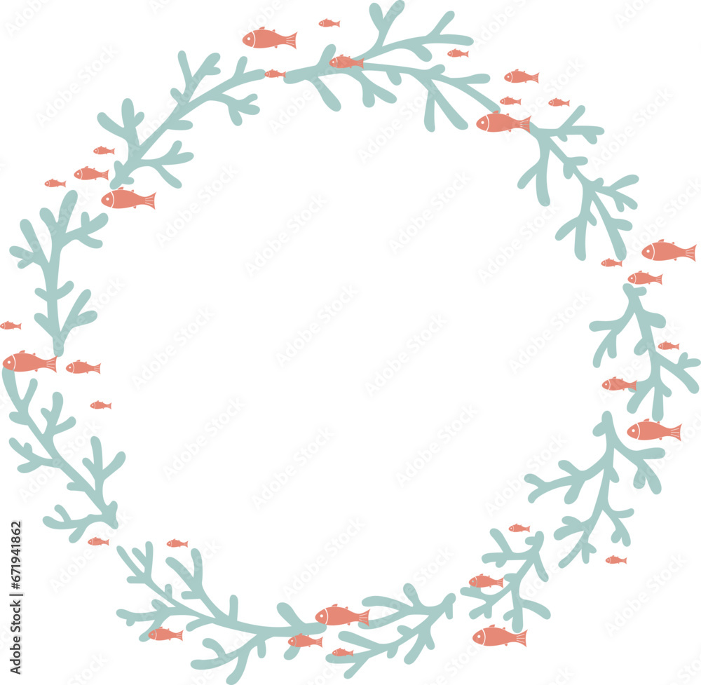 Coral reef with School of fish wreath for decoration on summer Christmas holiday event. Coral reef with School of fish wreath for decoration on summer Christmas holiday event.