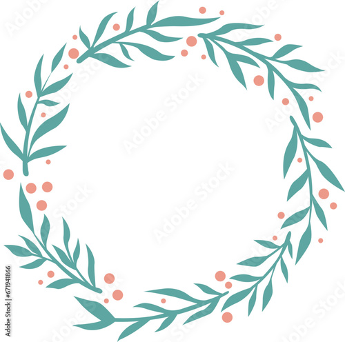 Abstract fern leaves with wild berry wreath for decoration on Christmas holiday and nature ornament.