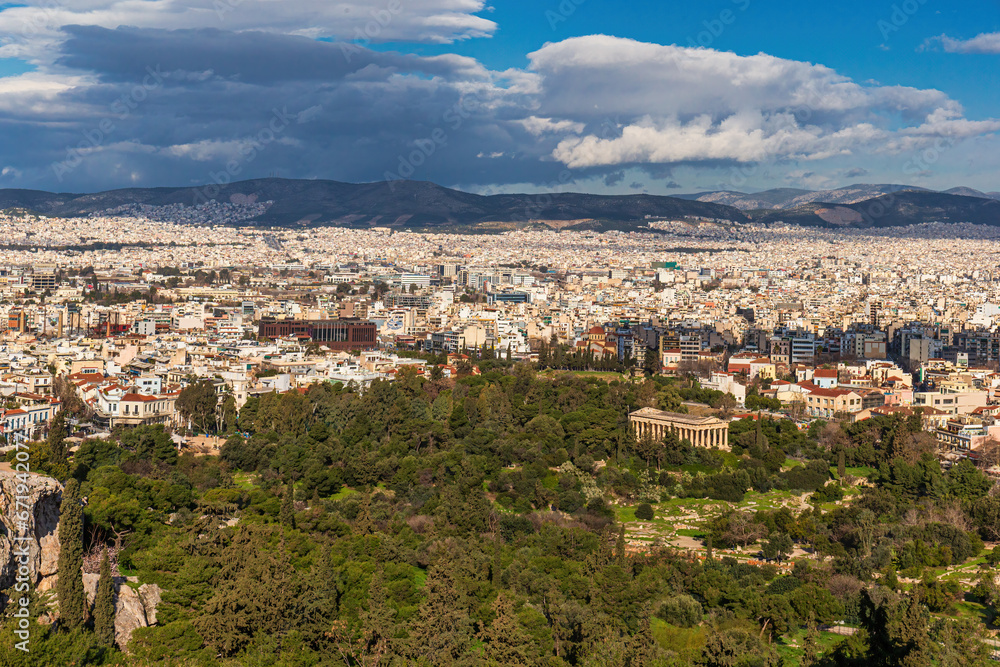Aerial view of the skyline of Athens, Greece