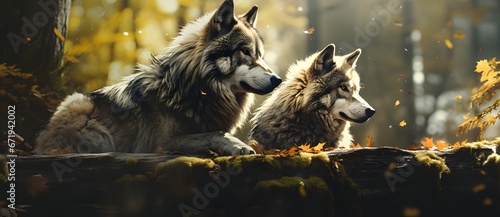 The male and female wolves look at each other in the forest 6 © 文广 张