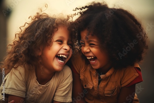 two little girls laughing while sitting ground models clothes love infinity happy disarmed young men only blue brilliant cute photo