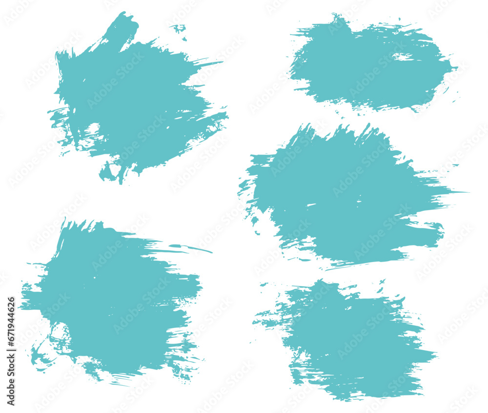 Collection of blue color paint brushstroke