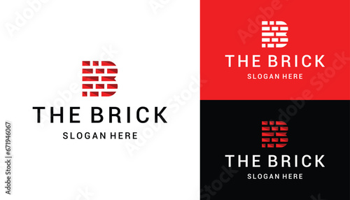 Initial letter B modern in brick pattern arranged for construction and building logo design.