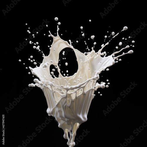 Milk Splashing Isolated on Black Background