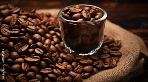 Fresh Coffee Beans in Glass Surrounded by Beans