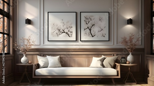 empty wall with white and gray frame, in the style of charles spencelayh, uhd image, glossy finish, light white and dark black, solarizing master, cardboard, simple and elegant style © Muzikitooo