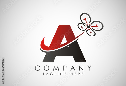 Letter A drone logo design vector template. Drone technology logo sign symbol