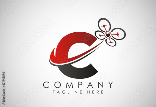 Letter C drone logo design vector template. Drone technology logo sign symbol