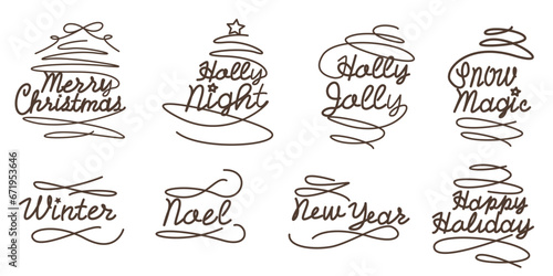 Set of Winter Holiday Calligraphy. Simple hand drawn Christmas and winter holiday lettering collection. Vector illustration.