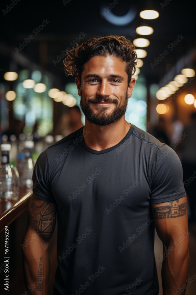 Fitness enthusiast with a water bottle in a gym, Generative AI Fitness enthusiast with a water bottle in a gym, Generative AI