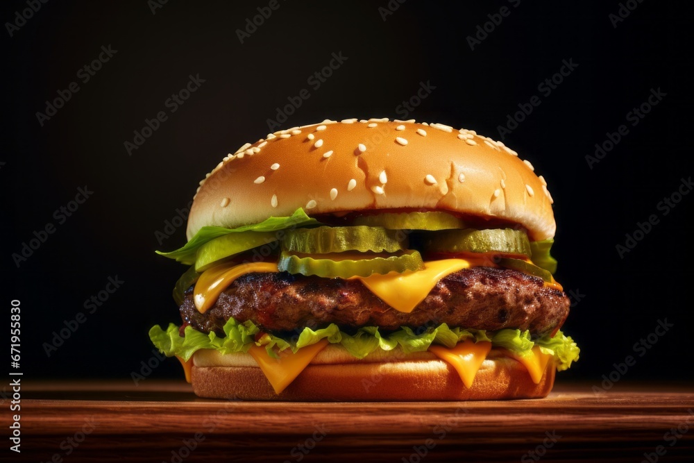Appetizing hamburger. Background with selective focus and copy space Appetizing hamburger. Background with selective focus and copy space