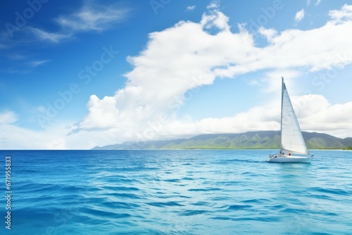 Sailboat at sea. Conceptual symbol. Background with selective focus and copy space © top images