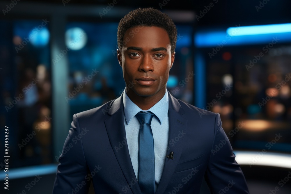Male professional TV presenter. Top professions concept. Portrait with selective focus and copy space