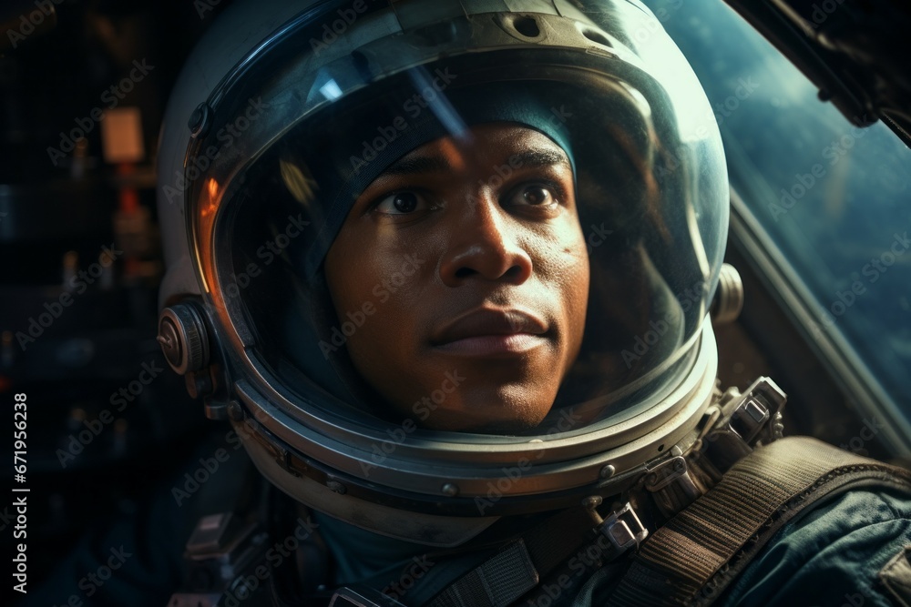 Male professional astronaut. Top in-demand profession concept. Portrait with selective focus Male professional astronaut. Top in-demand profession concept. Portrait with selective focus