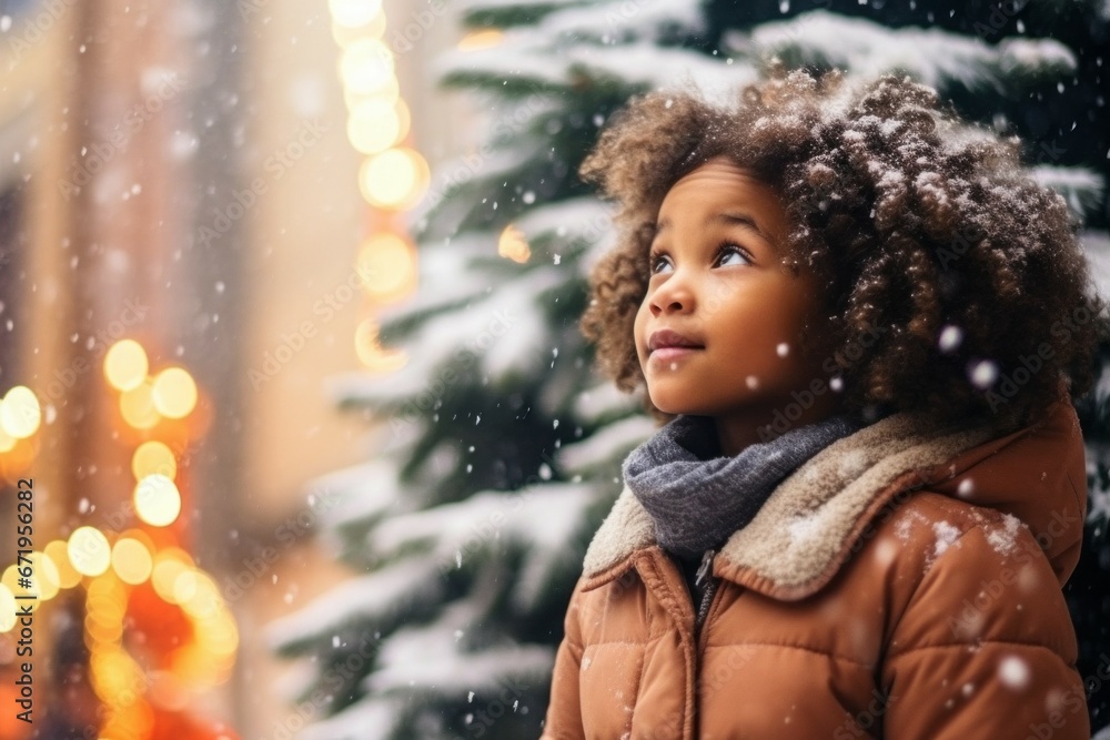 Child at the Christmas market. Portrait with selective focus and copy space Child at the Christmas market. Portrait with selective focus and copy space