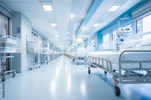 Motion blur in a hospital. Background with selective focus and copy space