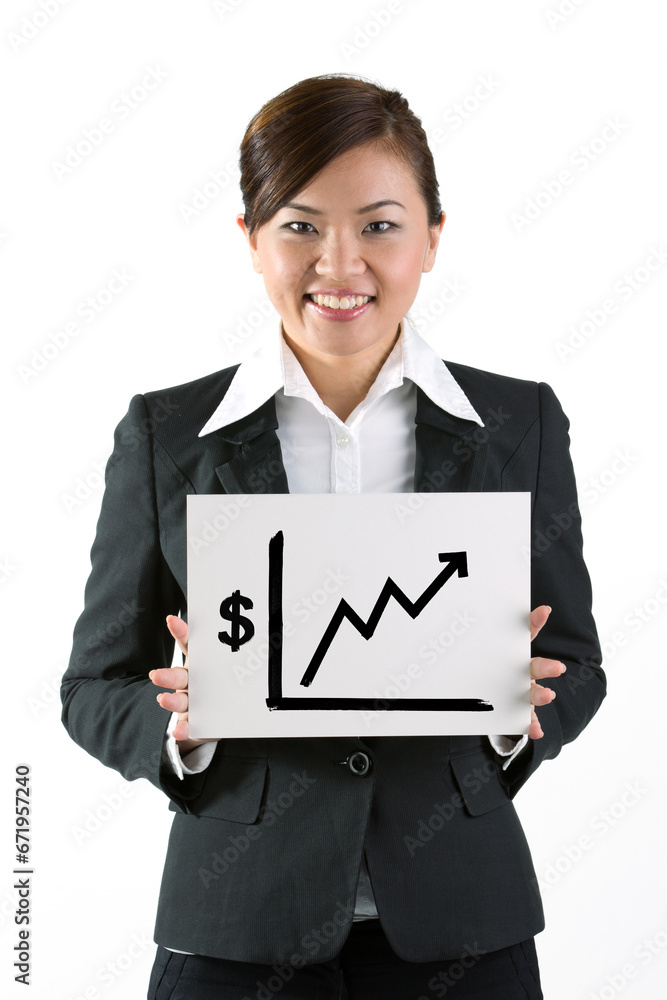 Asian business woman holding sign. Asian business woman holding sign.