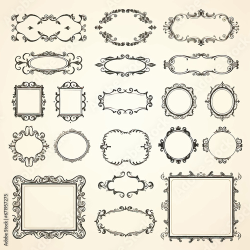 frame vector set ornate decorative ornamental vintage design elegant border element swirl Victorian