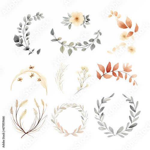 floral decorative design vintage illustration watercolor flower leaf frame nature wedding border