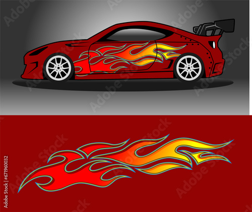 car wrap decal stripe flame design abstract isolated on background sport car speed