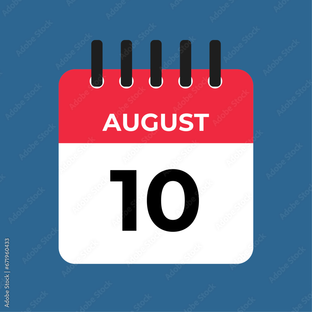 August 10 calendar reminder. 10 August daily calendar icon template. Calendar 10 August icon Design template. Vector illustration August 10 calendar reminder. 10 August daily calendar icon template. Calendar 10 August icon Design template. Vector illustration