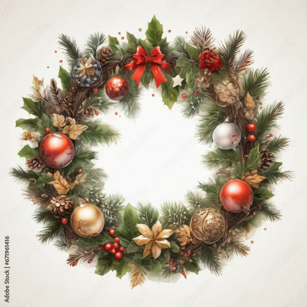 Christmas wreath. illustration. Ai generated image Christmas wreath. illustration. Ai generated image