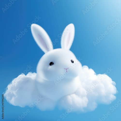 White Rabbit on a Cloud: Adorable Bunny in Dreamy Sky © Little