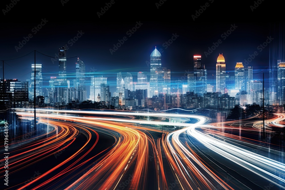 Obraz premium Bangkok Blur: Dynamic Night Scene of a Curvy Highway with Motion Effects
