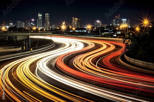 Motion Blur Magic: Bangkok's Curvy Highway Painted in Nighttime Glows