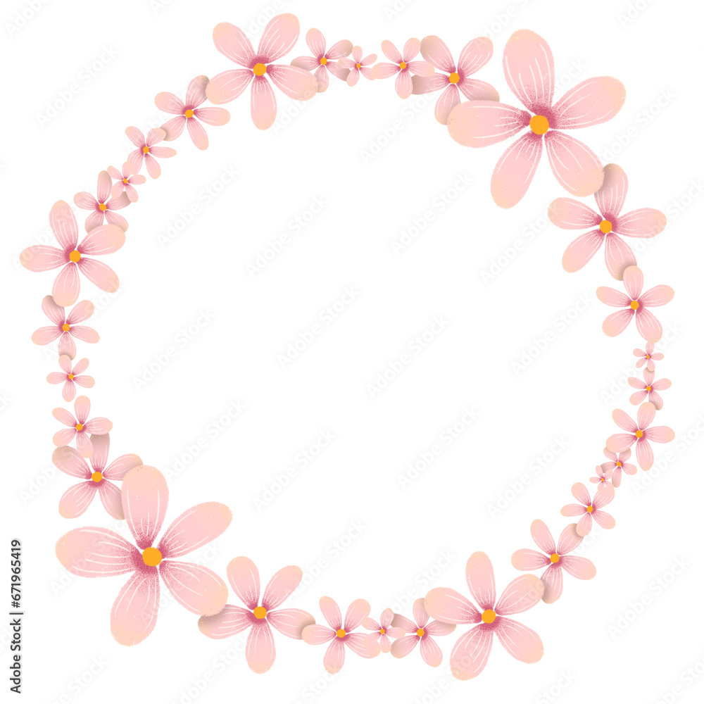 Aesthetic vintage pink flower wreath round frame borders
