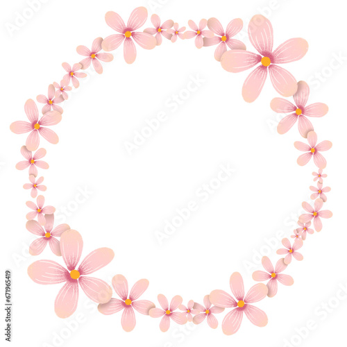 Aesthetic vintage pink flower wreath round frame borders