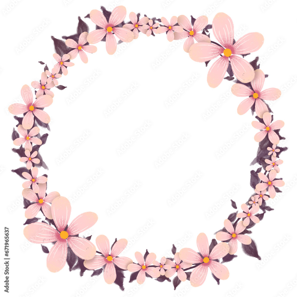 Aesthetic vintage purple pink flower wreath round frame borders